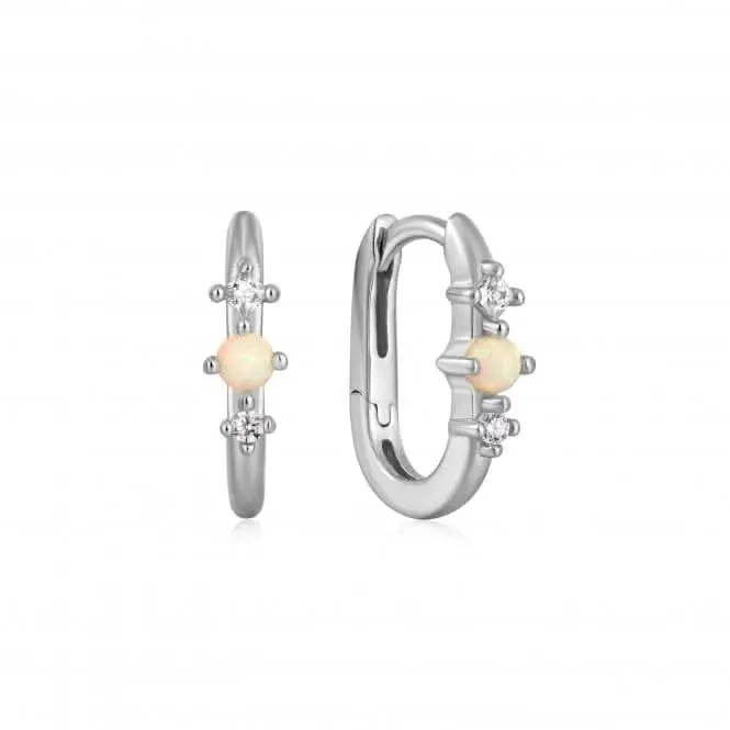 Silver Kyoto Opal Oval Huggie Hoop Earrings E047-01H Ania Haie Jewellery