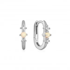 Silver Kyoto Opal Oval Huggie Hoop Earrings E047-01H Ania Haie Jewellery