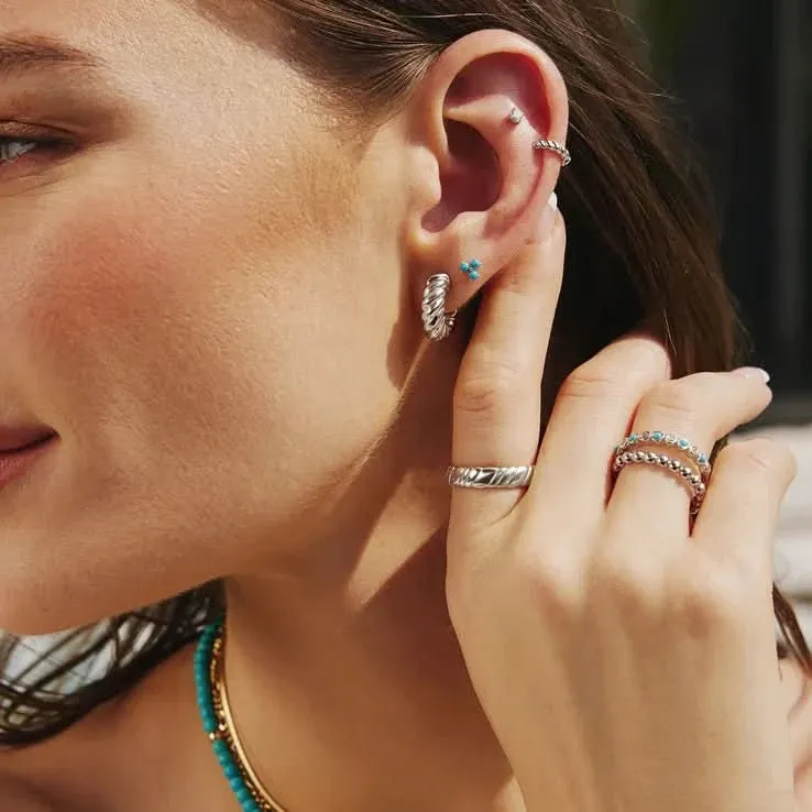 Silver Lab Created Turquoise Lotus Stud Earrings E063-04H Ania Haie Jewellery
