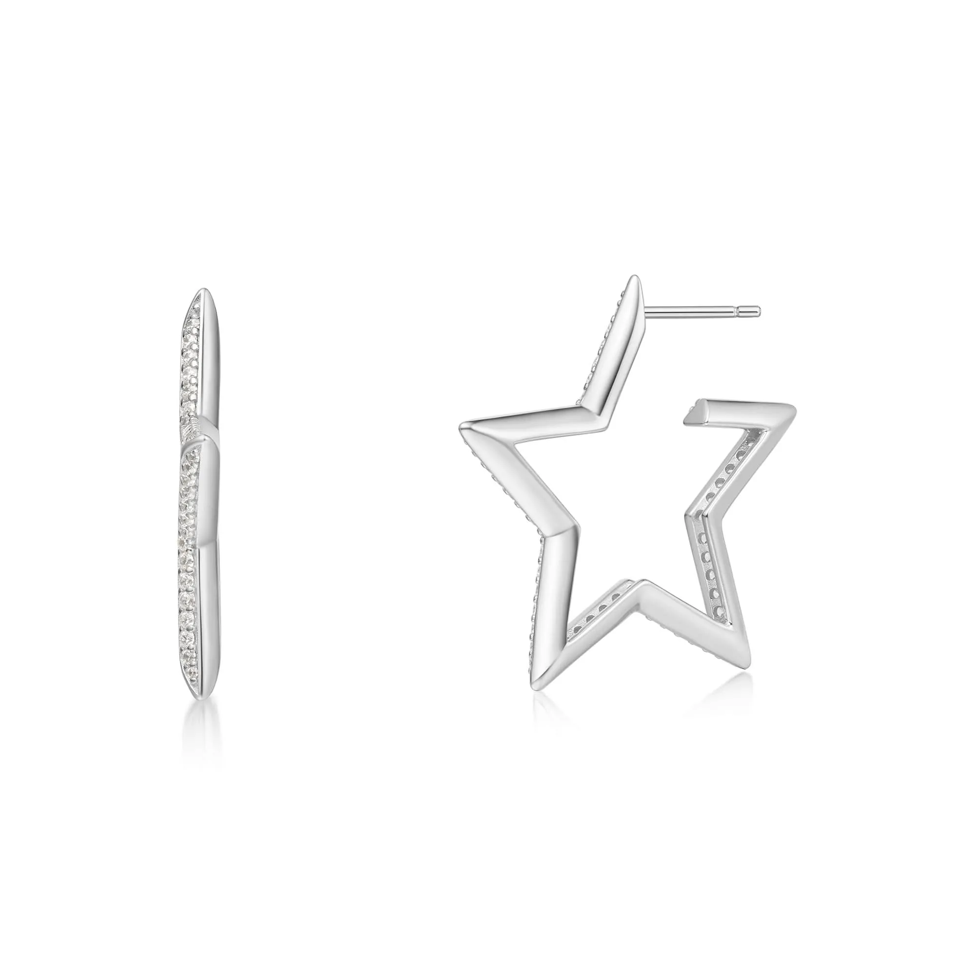 Silver Large Star-Shaped Pavé Hoop Earrings E064-09H Ania Haie Jewellery