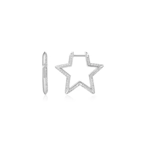 Silver Medium Star Pavé Hoop Earrings E064-05H Ania Haie Jewellery