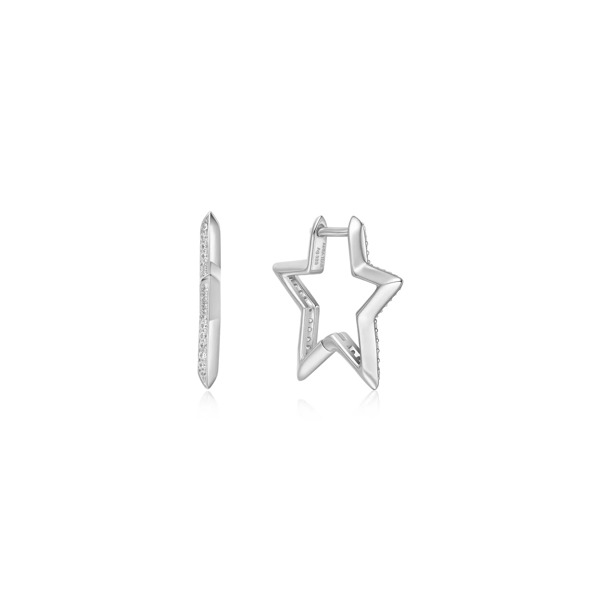 Silver Medium Star Pavé Hoop Earrings E064-05H Ania Haie Jewellery