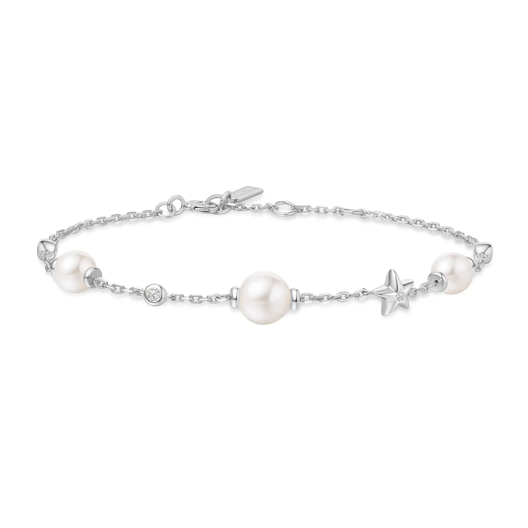 Silver Pearl and Star Station Bracelet B065-05H Ania Haie Jewellery