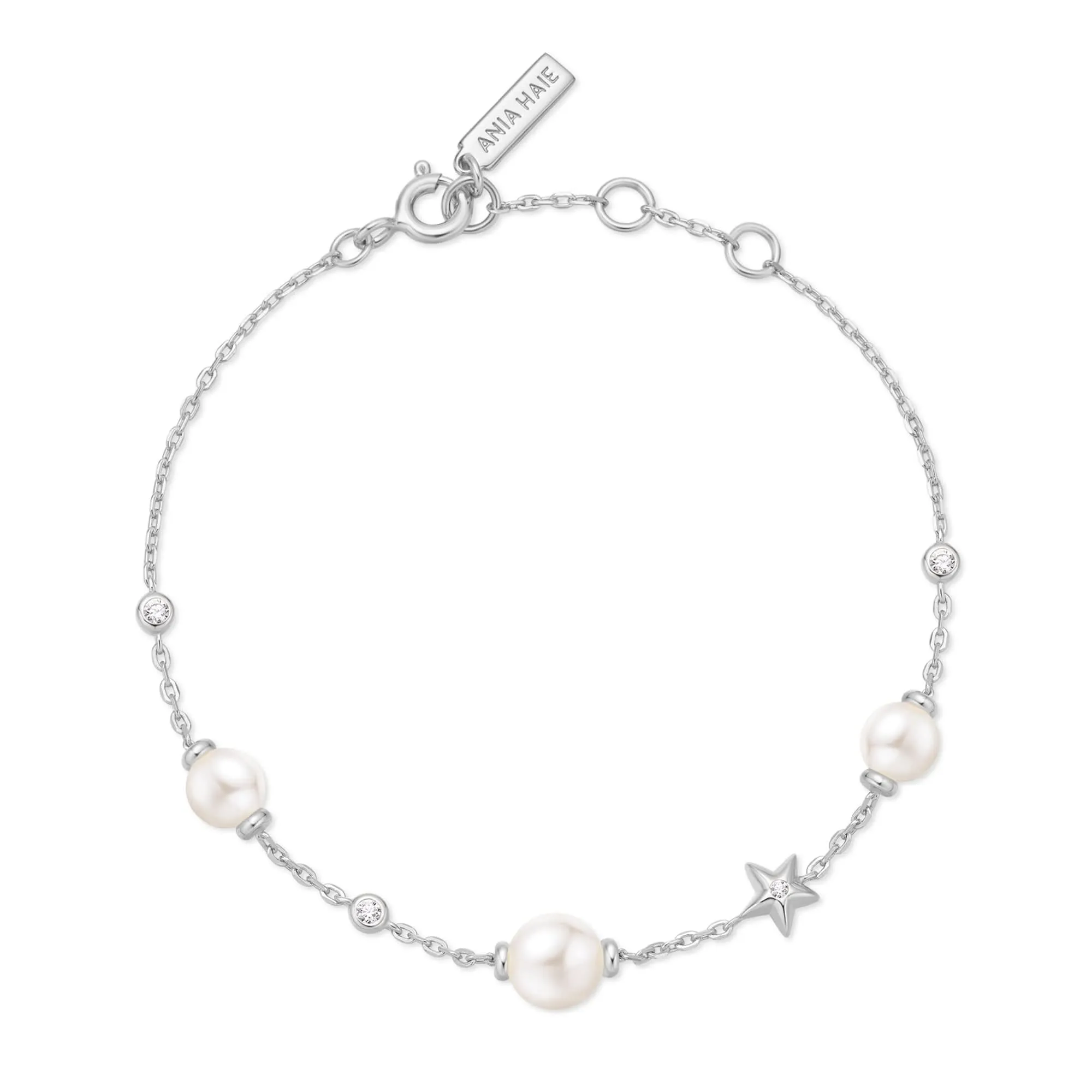 Silver Pearl and Star Station Bracelet B065-05H Ania Haie Jewellery