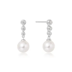 Silver Tennis Beaded Stone Pearl Drop Stud Earrings E065-03H Ania Haie Jewellery