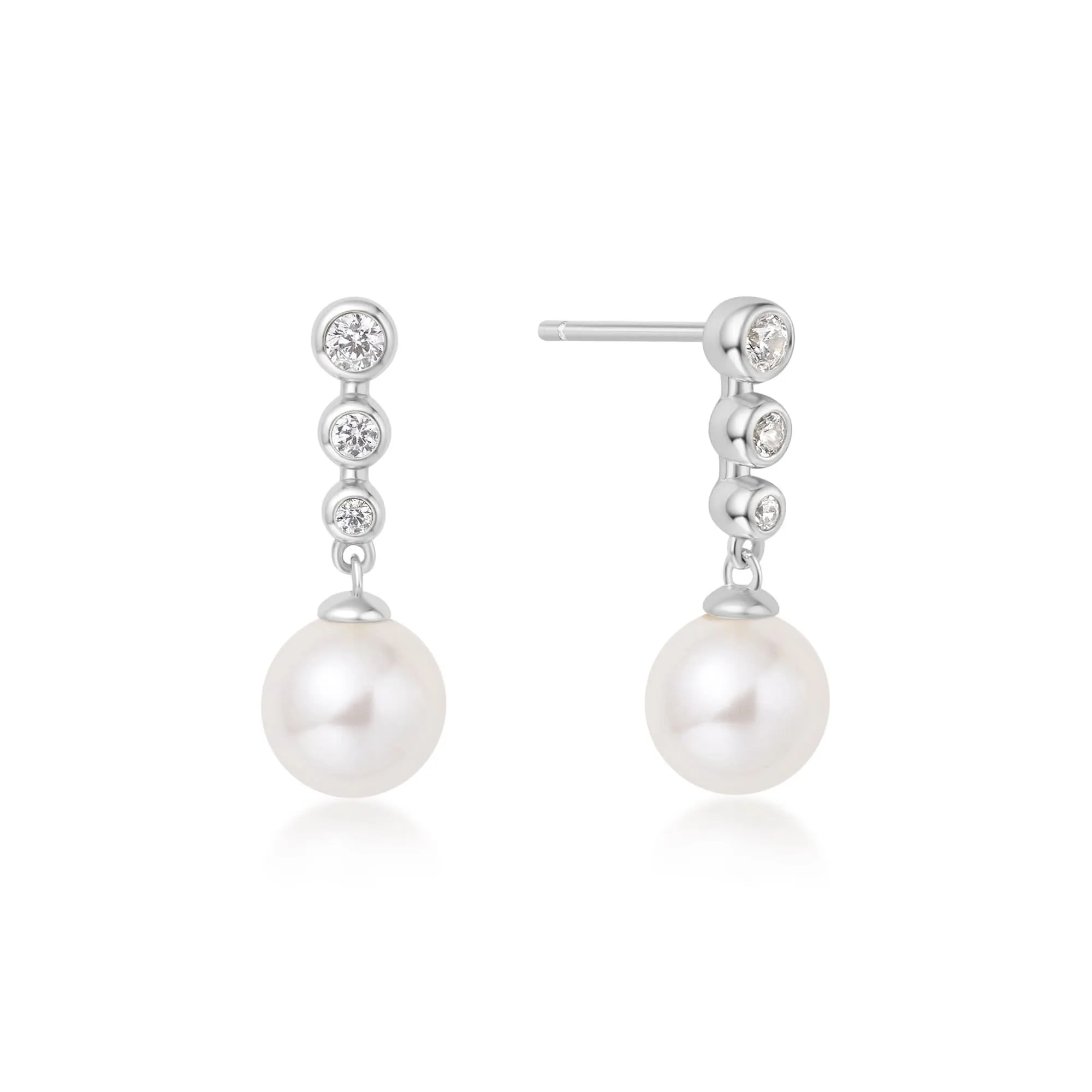 Silver Tennis Beaded Stone Pearl Drop Stud Earrings E065-03H Ania Haie Jewellery