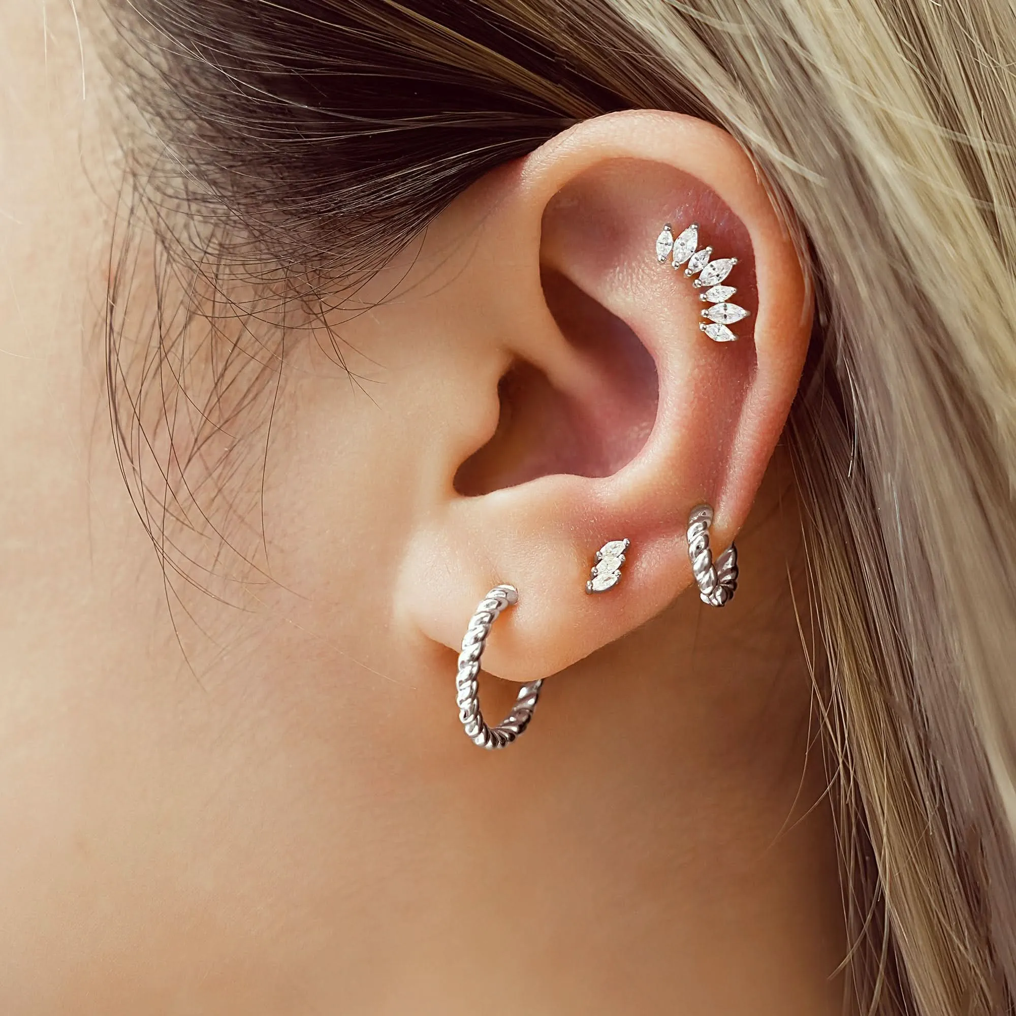 Silver Triple Marquise Stud Earrings E063-01H Ania Haie Jewellery