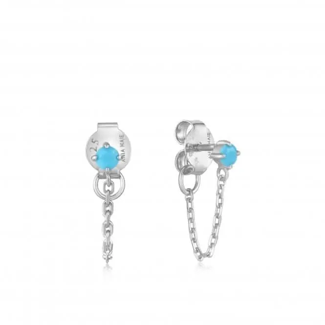 Silver Turquoise Chain Drop Stud Earrings E033-03H Ania Haie Jewellery