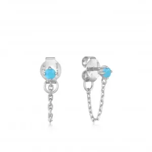 Silver Turquoise Chain Drop Stud Earrings E033-03H Ania Haie Jewellery