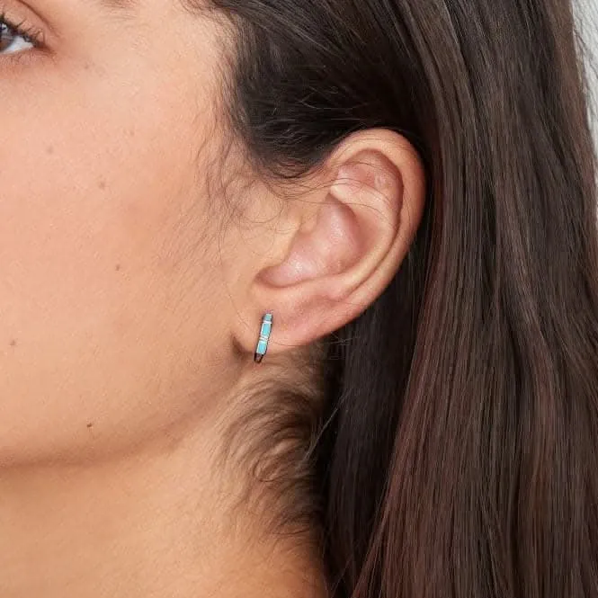 Silver Turquoise Huggie Hoop Earrings E033-04H Ania Haie Jewellery
