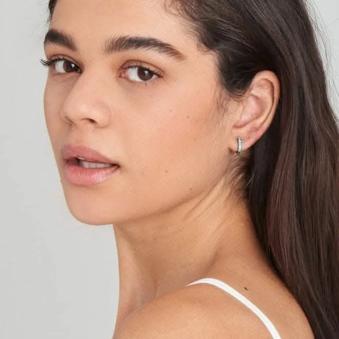 Silver Turquoise Huggie Hoop Earrings E033-04H Ania Haie Jewellery