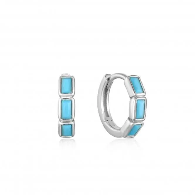 Silver Turquoise Huggie Hoop Earrings E033-04H Ania Haie Jewellery