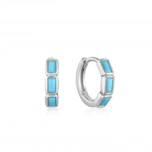 Silver Turquoise Huggie Hoop Earrings E033-04H Ania Haie Jewellery