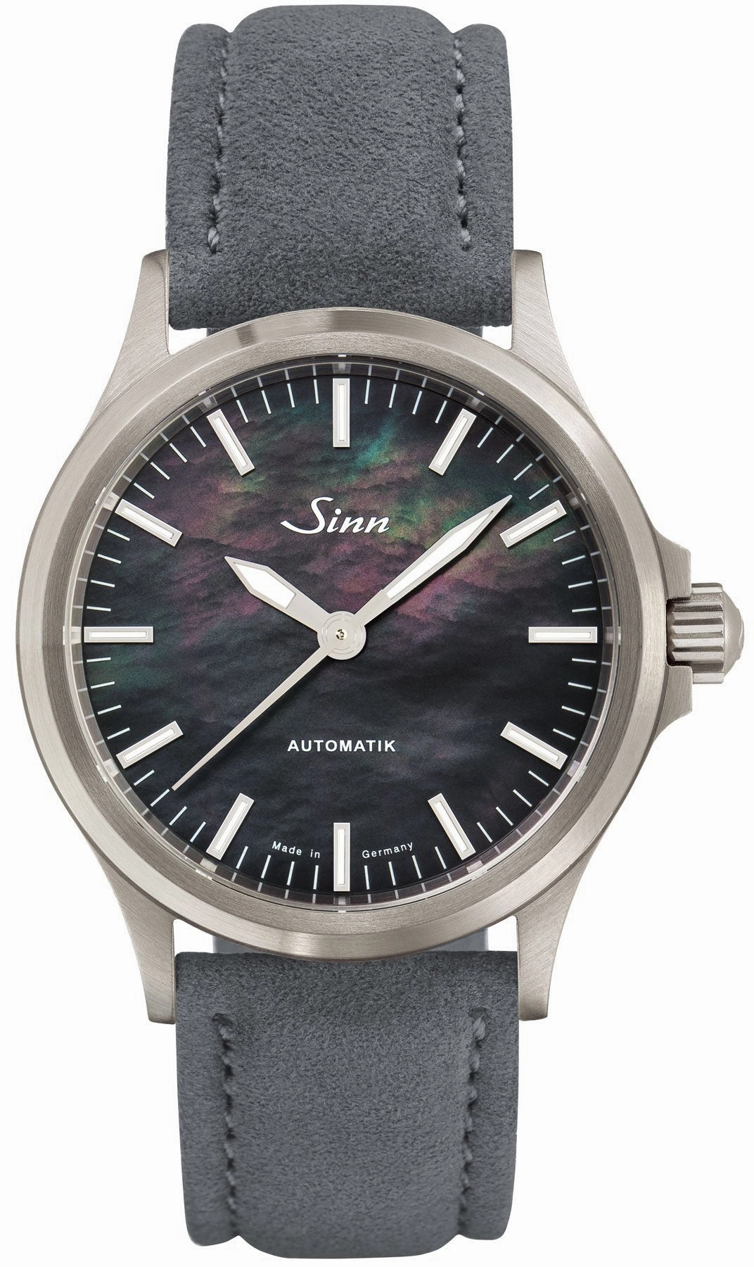 Sinn Watches Sinn 556 I Mother of Pearl S Grey Alcantara Leather Strap Watch