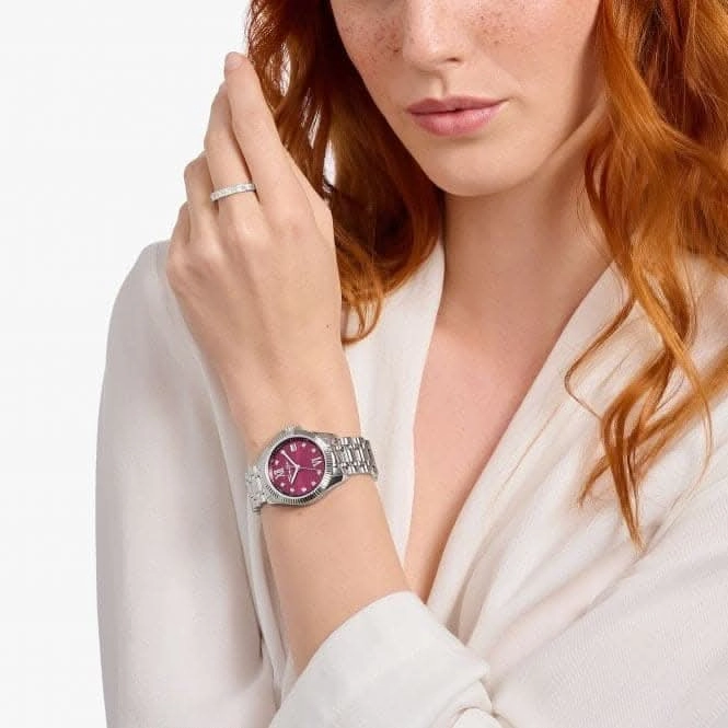 Stainless Steel Case Divine Burgundy White Stones Watch WA0407-201-212