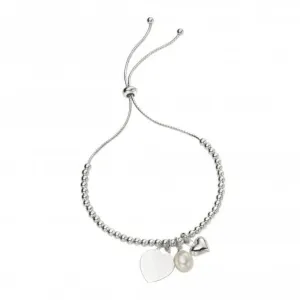 Sterling Silver Heart Pearl Charm Ball Slider Bracelet B5242W Beginnings Jewellery