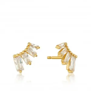 Sterling Silver Shiny Gold Plated Glow Bar Stud Earrings E018-04G Ania Haie Jewellery