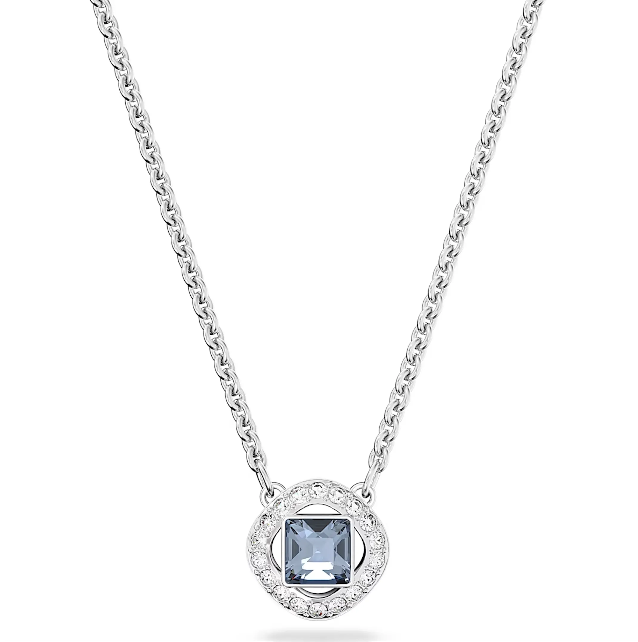 Swarovski Jewellery Swarovski Angelic Rhodium Plated Square Cut Blue Crystal Necklace