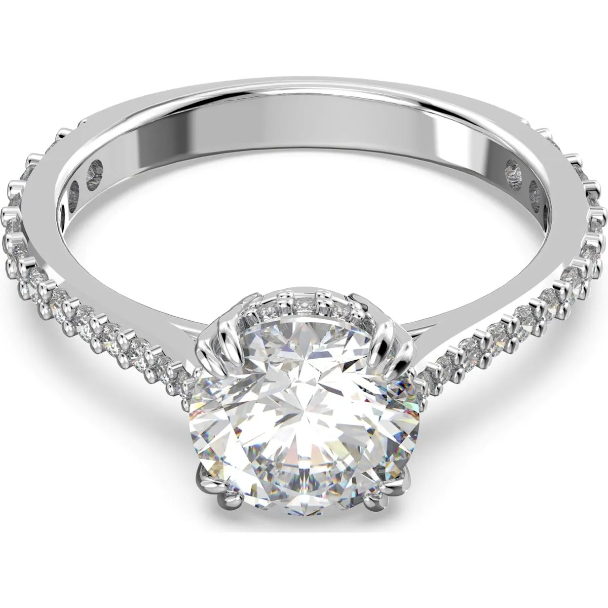 Swarovski Jewellery Swarovski Constella Rhodium Plated White Crystal Pave Cocktail Ring - Size 52