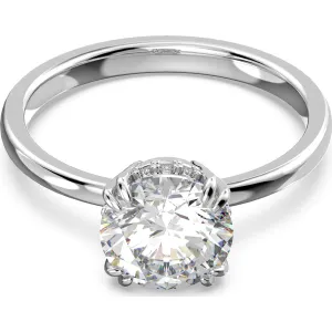 Swarovski Jewellery Swarovski Constella Rhodium Plated White Crystal Princess Cut Cocktail Ring Size 50
