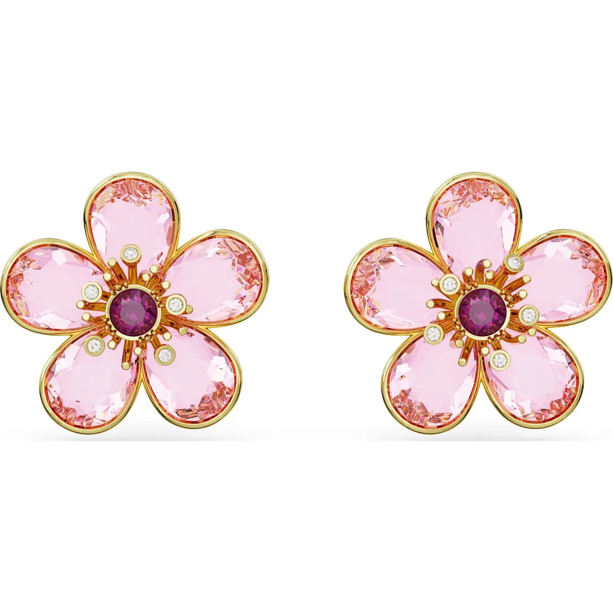 Swarovski Jewellery Swarovski Florere Gold Tone Plated Pink Crystal Flower Stud Earrings