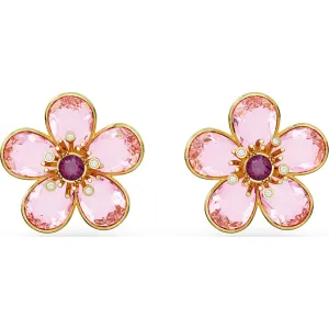 Swarovski Jewellery Swarovski Florere Gold Tone Plated Pink Crystal Flower Stud Earrings