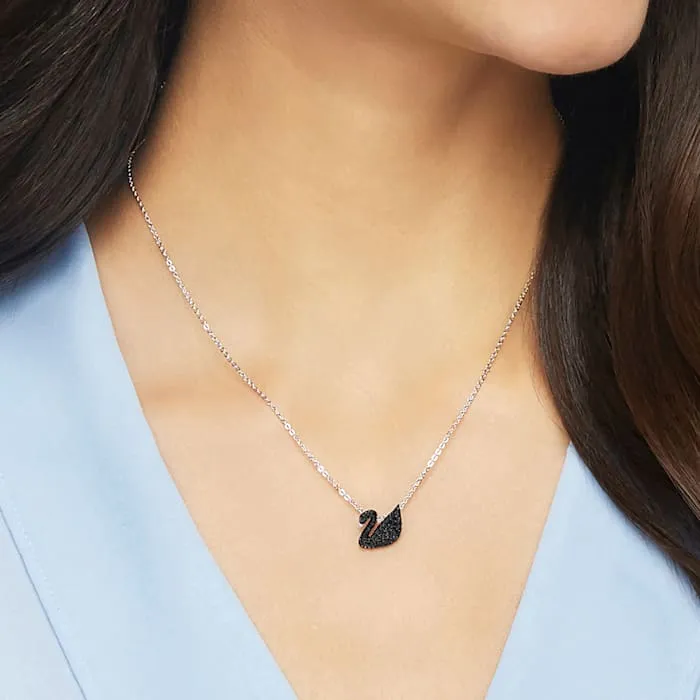Swarovski Jewellery Swarovski Iconic Swan Rhodium Plated Black Necklace