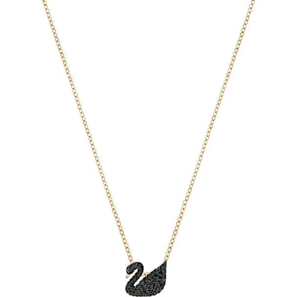 Swarovski Jewellery Swarovski Iconic Swan Rose Gold Plated Black Necklace