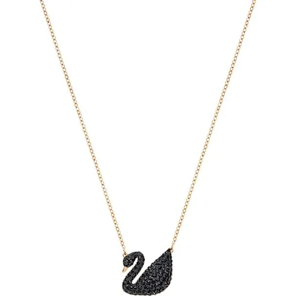 Swarovski Jewellery Swarovski Iconic Swan Rose Gold Plated Black Necklace