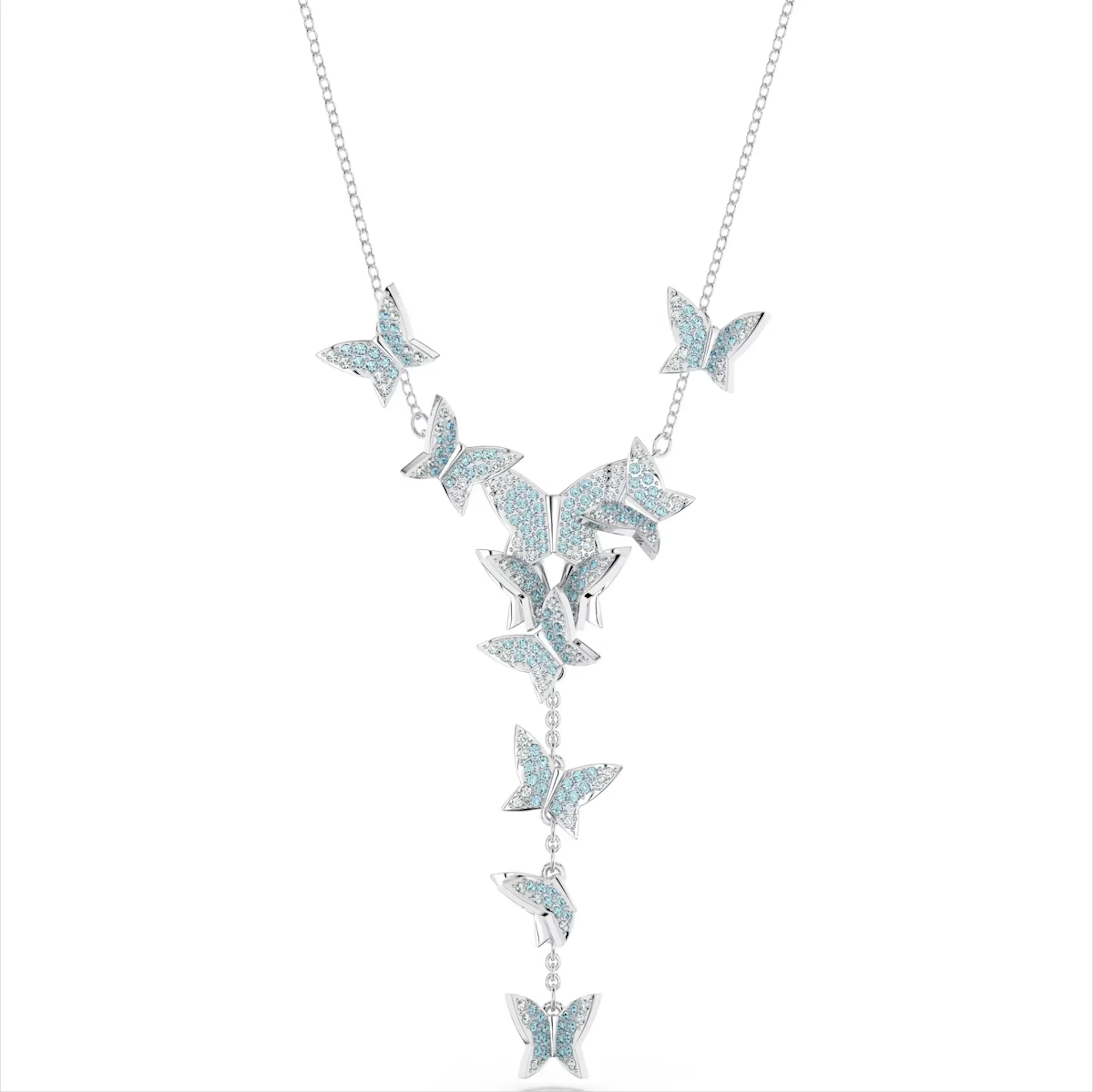 Swarovski Jewellery Swarovski Lilia Rhodium Plated Y Butterfly Blue Crystal Necklace
