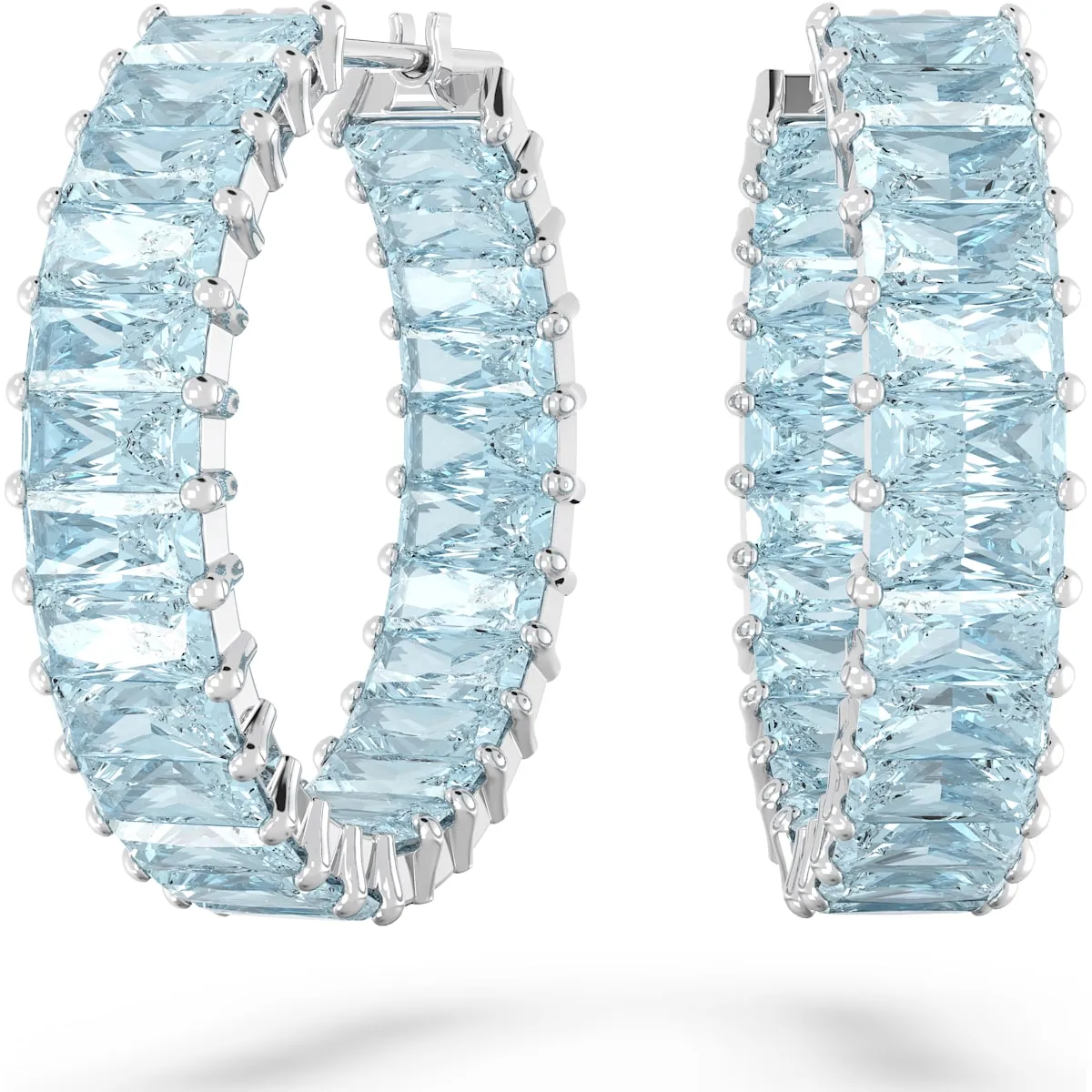 Swarovski Jewellery Swarovski Matrix Rhodium Plated Blue Crystal Baguette Cut Hoop Earrings