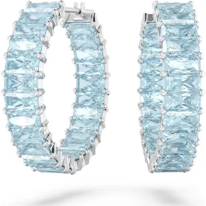 Swarovski Jewellery Swarovski Matrix Rhodium Plated Blue Crystal Baguette Cut Hoop Earrings