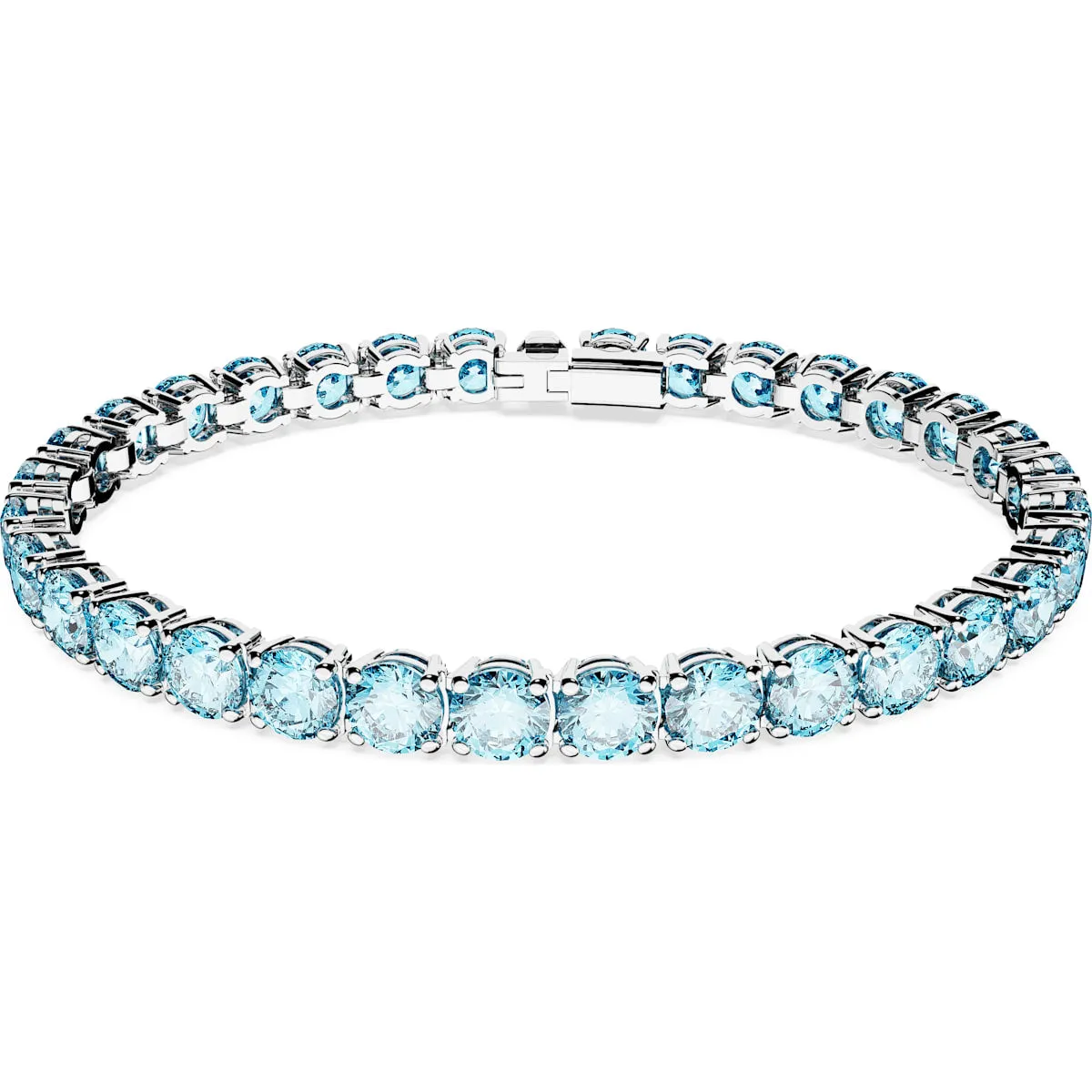 Swarovski Jewellery Swarovski Matrix Rhodium Plated Blue Crystal Medium Round Cut Tennis Bracelet Size L