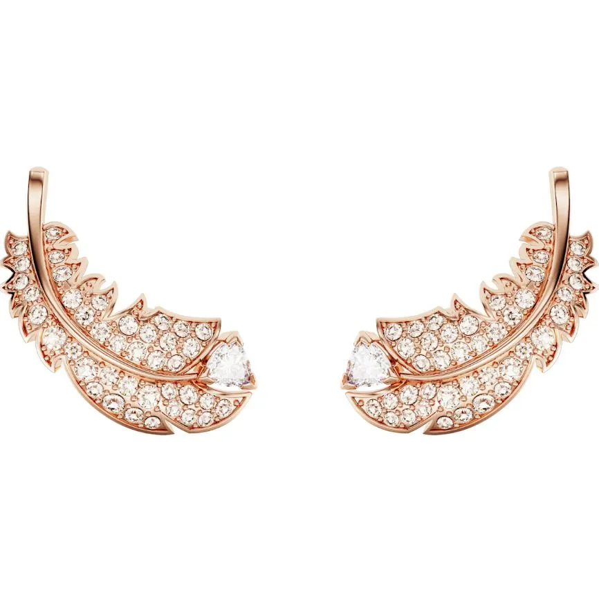 Swarovski Jewellery Swarovski Nice Rose Gold Tone Plated White Crystal Feather Earrings