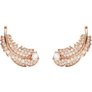 Swarovski Jewellery Swarovski Nice Rose Gold Tone Plated White Crystal Feather Earrings