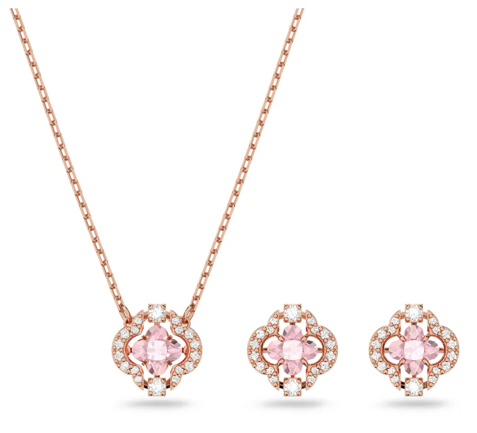 Swarovski Jewellery Swarovski Sparkling Dance Rose Gold Tone Plated Pink Crystal Clover Set