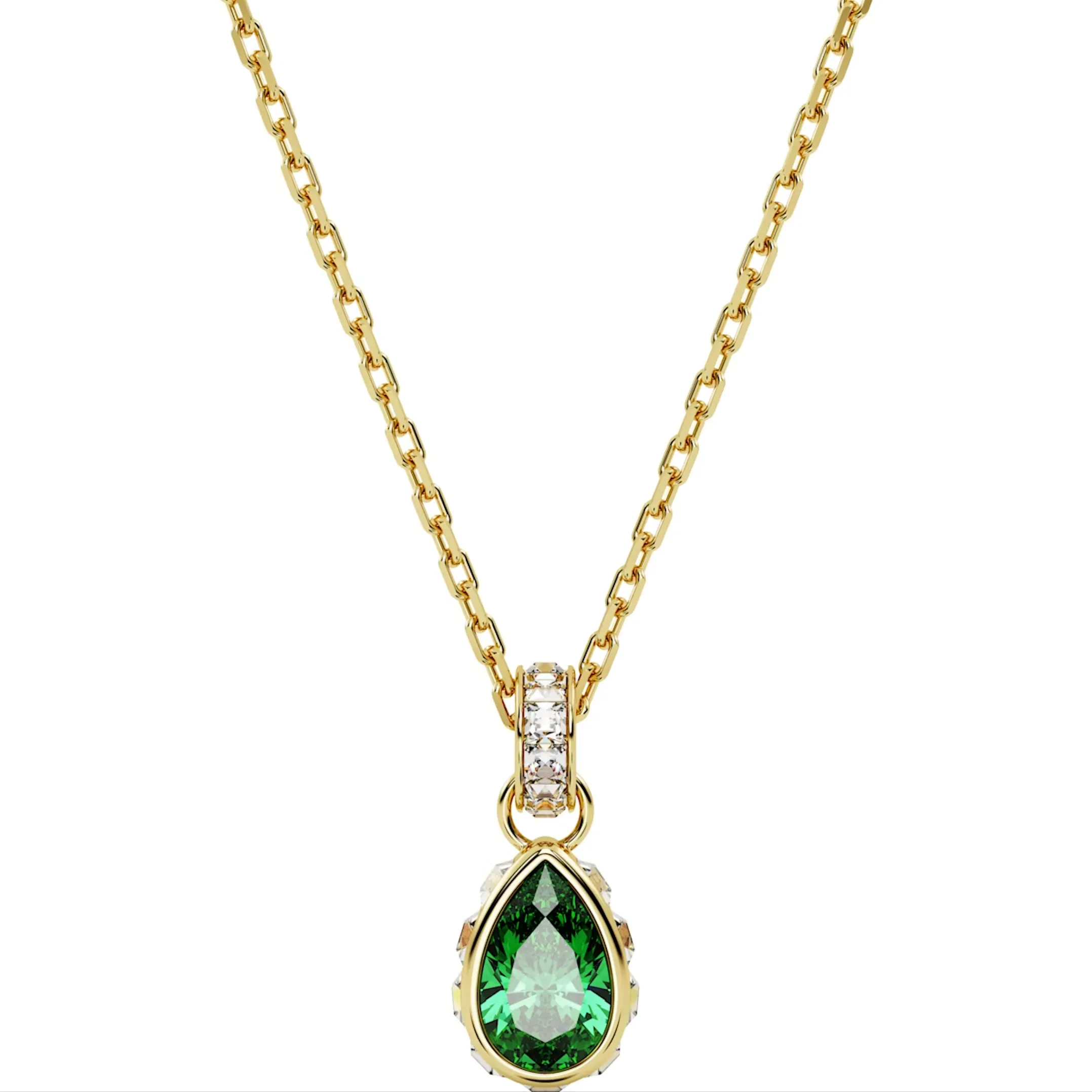 Swarovski Jewellery Swarovski Stilla Yellow Gold Tone Plated Peardrop Green Crystal Pendant Necklace