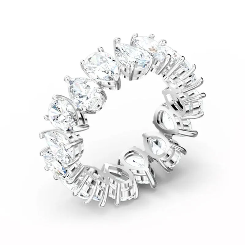 Swarovski Jewellery Swarovski Vittore Rhodium Plated Pear Cut Crystal Ring Size 60