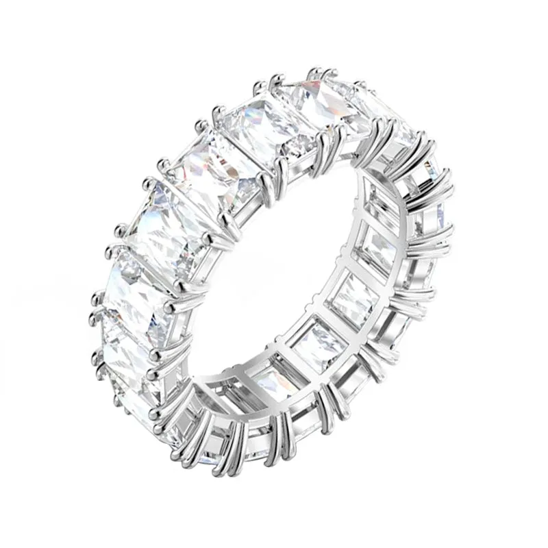 Swarovski Jewellery Swarovski Vittore White Crystal Rhodium Plated Wide Ring Size 58