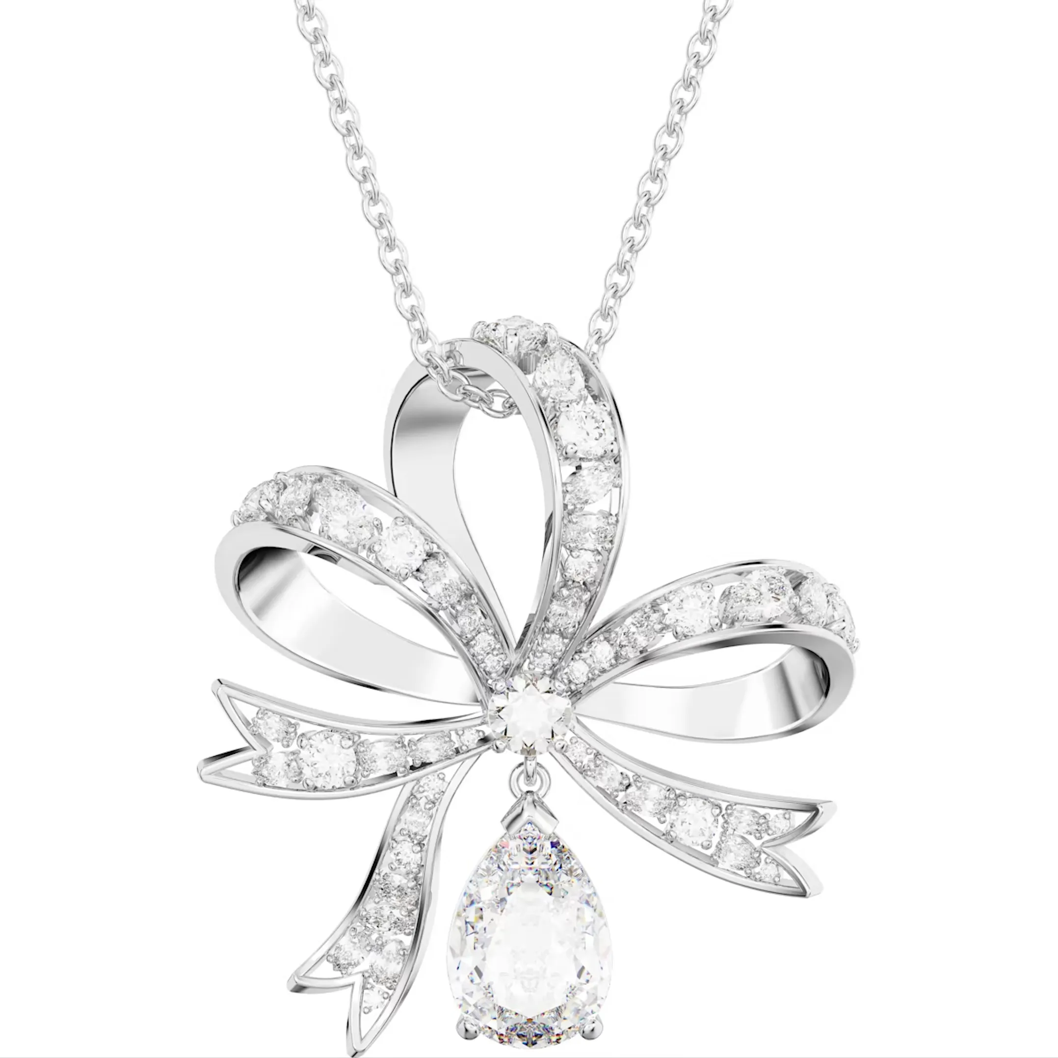 Swarovski Jewellery Swarovski Volta Rhodium Plated Large Bow White Crystal Necklace