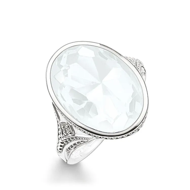 Thomas Sabo Silver Oval Milky Quartz Purity of Lotus Ring TR2040-690-14