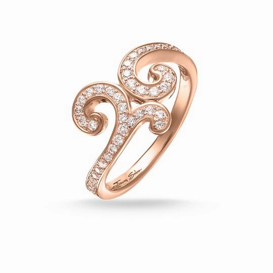 Thomas Sabo Silver Rose Gold Zirconia Swirl Arabesque Ring TR1953-416-14
