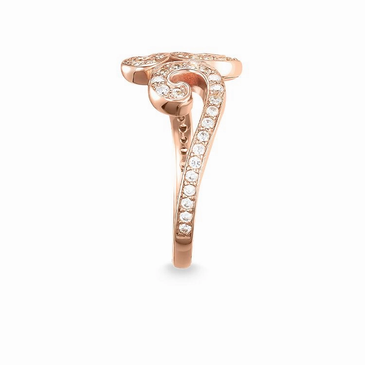 Thomas Sabo Silver Rose Gold Zirconia Swirl Arabesque Ring TR1953-416-14