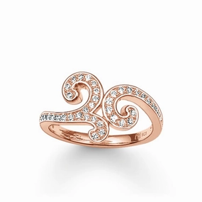 Thomas Sabo Silver Rose Gold Zirconia Swirl Arabesque Ring TR1953-416-14