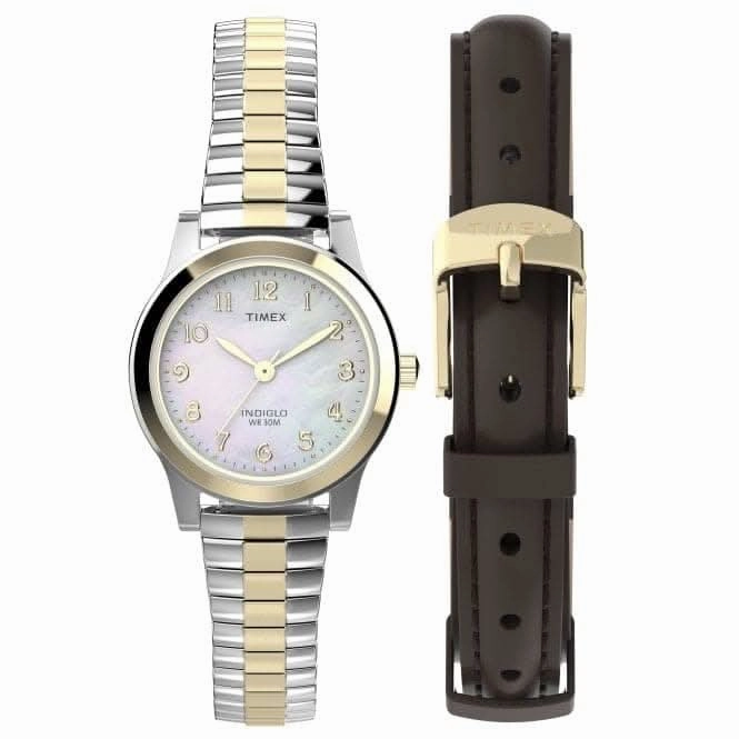 Two-Tone Gift Set with Brown Strap Watch TWG063400